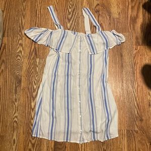 blue and white striped dress